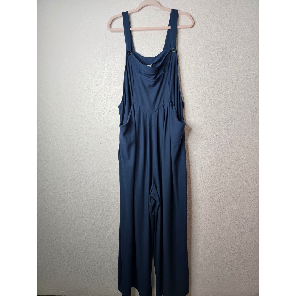 Halara Navy Blue Knit Wide Leg Overalls Relaxed Jumpsuit Plus Size 3X Fall Baggy